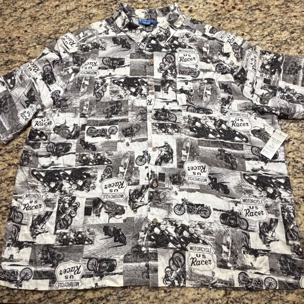 NEW‎ Puritan Mens 3XL Motorcycle US Racer Shirt Rayon Button Down White Black